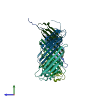 PDB entry 4jus coloured by chain, side view.