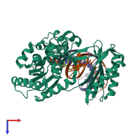 PDB entry 4juz coloured by chain, top view.