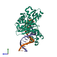 PDB entry 4jv0 coloured by chain, side view.