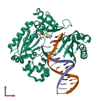 PDB entry 4jv2 coloured by chain, front view.