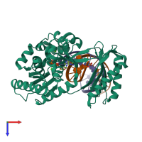 PDB entry 4jv2 coloured by chain, top view.