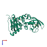 Monomeric assembly 1 of PDB entry 4jv4 coloured by chemically distinct molecules, top view.