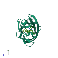 PDB entry 4jv6 coloured by chain, side view.
