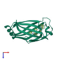 Monomeric assembly 1 of PDB entry 4jv8 coloured by chemically distinct molecules, top view.