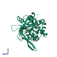 PDB entry 4jva coloured by chain, side view.