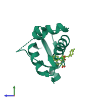 PDB entry 4jve coloured by chain, side view.