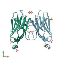 PDB entry 4jvp coloured by chain, front view.