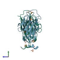 PDB entry 4jvp coloured by chain, side view.