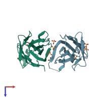 PDB entry 4jvp coloured by chain, top view.