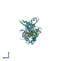 PDB entry 4jvy coloured by chain, side view.