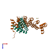 PDB entry 4jw2 coloured by chain, top view.