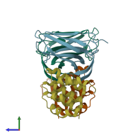 PDB entry 4jw3 coloured by chain, side view.