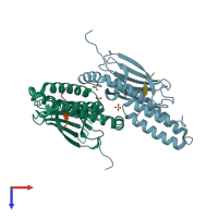 PDB entry 4jwc coloured by chain, top view.