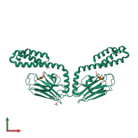 Hetero tetrameric assembly 3 of PDB entry 4jwi coloured by chemically distinct molecules, front view.