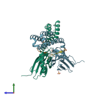 PDB entry 4jwi coloured by chain, side view.