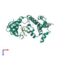 Monomeric assembly 1 of PDB entry 4jxf coloured by chemically distinct molecules, top view.