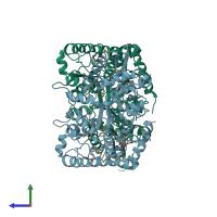 PDB entry 4jxi coloured by chain, side view.