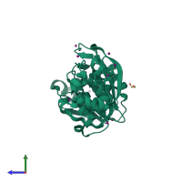 PDB entry 4jxj coloured by chain, side view.
