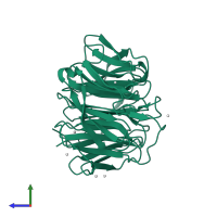 PDB entry 4jxm coloured by chain, side view.