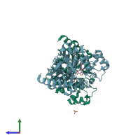 PDB entry 4jxs coloured by chain, side view.