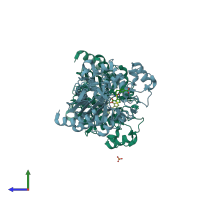 PDB entry 4jxw coloured by chain, side view.