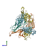 PDB entry 4jy6 coloured by chain, side view.