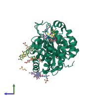 PDB entry 4jyd coloured by chain, side view.