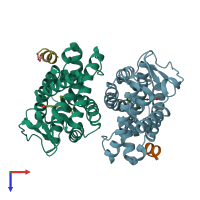 PDB entry 4jyi coloured by chain, top view.