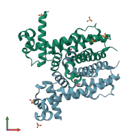 PDB entry 4jyk coloured by chain, front view.