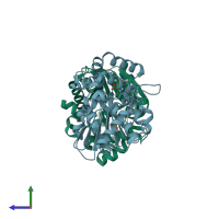 PDB entry 4jym coloured by chain, side view.