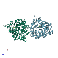 PDB entry 4jym coloured by chain, top view.