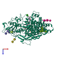 PDB entry 4jyw coloured by chain, top view.