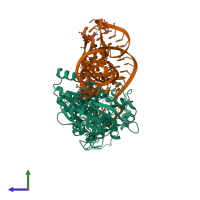 PDB entry 4jyz coloured by chain, side view.