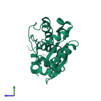 PDB entry 4jz2 coloured by chain, side view.