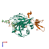 PDB entry 4jzd coloured by chain, top view.