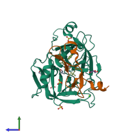 PDB entry 4jze coloured by chain, side view.