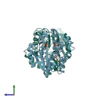PDB entry 4jzk coloured by chain, side view.