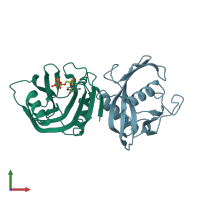 PDB entry 4jzt coloured by chain, front view.