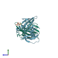 PDB entry 4jzt coloured by chain, side view.