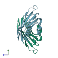 PDB entry 4k02 coloured by chain, side view.