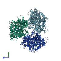 PDB entry 4k0e coloured by chain, side view.