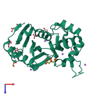 PDB entry 4k0w coloured by chain, top view.