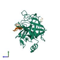 PDB entry 4k1e coloured by chain, side view.