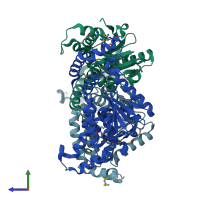 PDB entry 4k3w coloured by chain, side view.