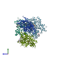 PDB entry 4k42 coloured by chain, side view.