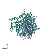 PDB entry 4k43 coloured by chain, side view.