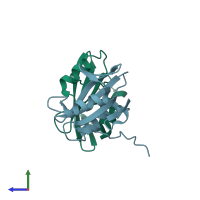 PDB entry 4k44 coloured by chain, side view.