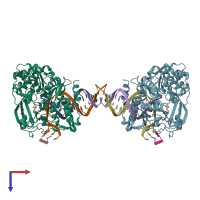 PDB entry 4k4u coloured by chain, top view.