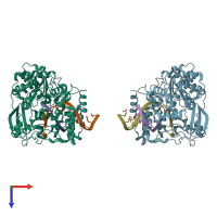 PDB entry 4k4v coloured by chain, top view.