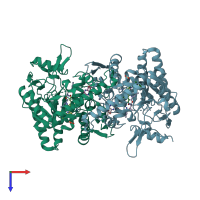 PDB entry 4k5g coloured by chain, top view.